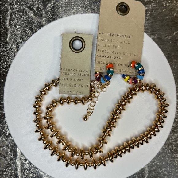 Anthropologie Jewelry - Anthropologie Gold Necklace with Colorful Earrings
